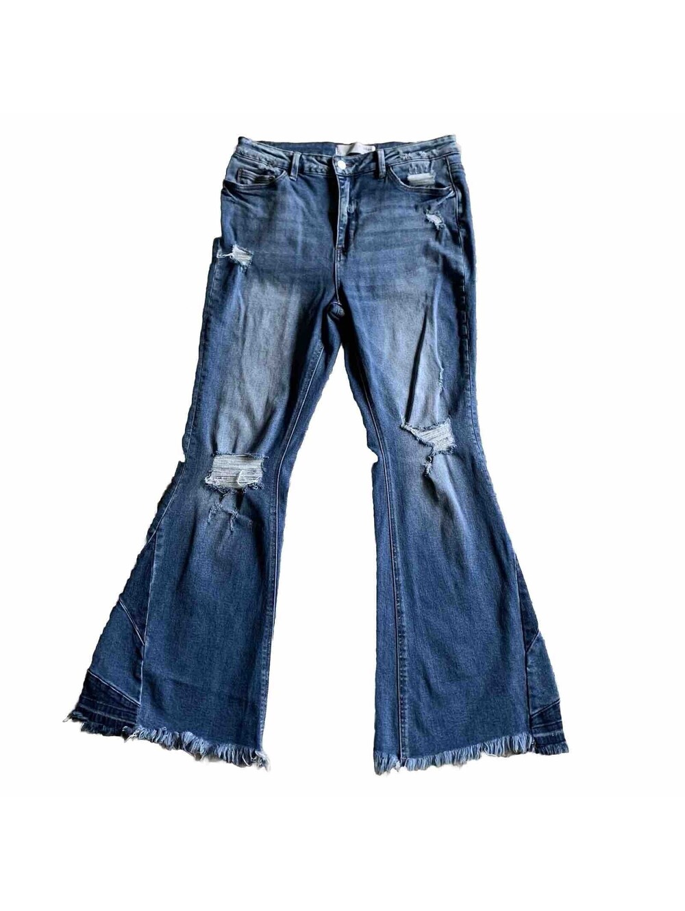 Bridge By Gly JEANS High Rise Huge Flare Size 31 Medium Wash Distressed Jeans